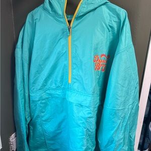 Dutch Bros Aqua Raincoat with Yellow Zipper